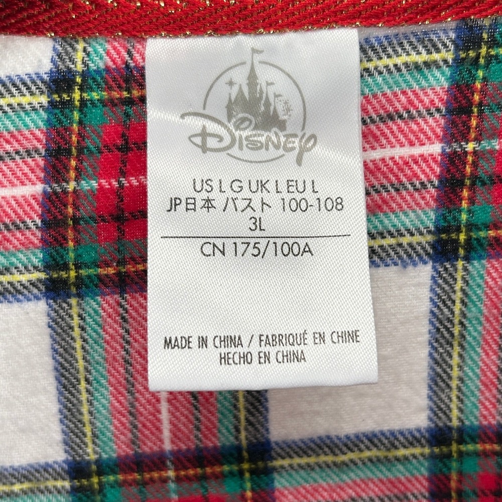 Disney Minnie Mouse Christmas Plaid Nightshirt L Cotton Flannel PJ Top Winter - Picture 3 of 9